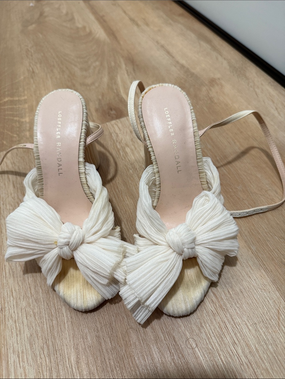 Loeffler Randall Cream Knotted Bow Slingback Sandals